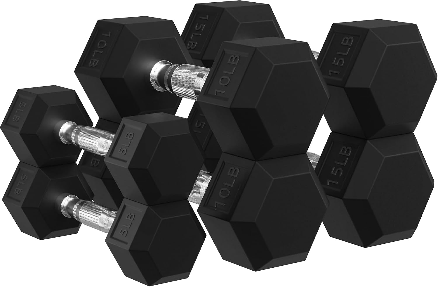 Hex Dumbbell Set - Rubber Encased Hex Dumbbells with Optional