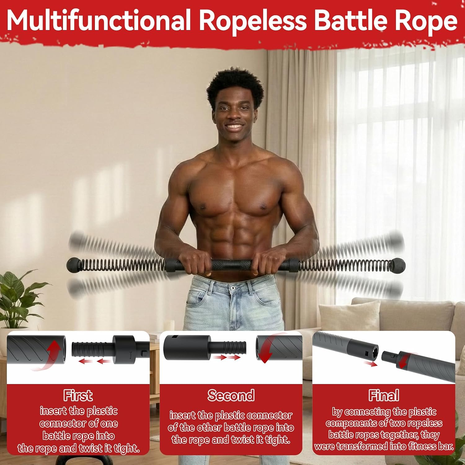 Home Gym Outdoor - 2-in-1 Upgraded Cordless Battle Rope Power