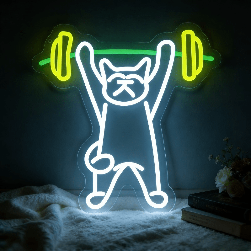 Cat Lifting Weights Neon Sign  - Home Gym Neon Sign ulasan dan harga
