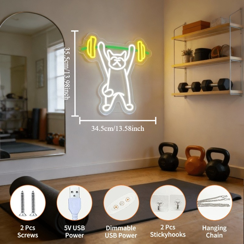 Cat Lifting Weights Neon Sign  - Home Gym Neon Sign ulasan dan harga